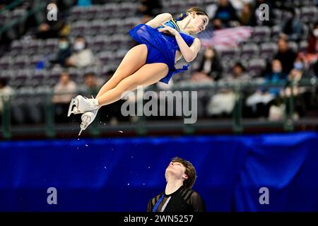 Martina ARIANO KENT & Charly LALIBERTE LAURENT (CAN), während der Junior Pairs Free Skating bei den ISU World Junior Eiskunstlauf-Weltmeisterschaften 2024, in der Taipei Arena, am 29. Februar 2024 in Taipei City, Taiwan. Quelle: Raniero Corbelletti/AFLO/Alamy Live News Stockfoto