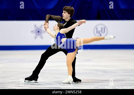 Martina ARIANO KENT & Charly LALIBERTE LAURENT (CAN), während der Junior Pairs Free Skating bei den ISU World Junior Eiskunstlauf-Weltmeisterschaften 2024, in der Taipei Arena, am 29. Februar 2024 in Taipei City, Taiwan. Quelle: Raniero Corbelletti/AFLO/Alamy Live News Stockfoto