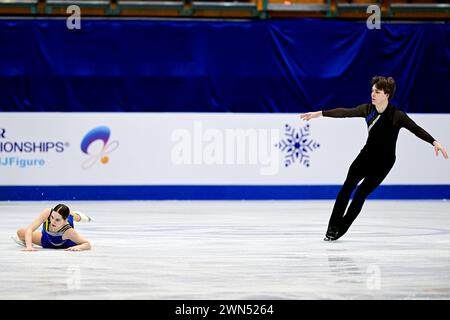 Martina ARIANO KENT & Charly LALIBERTE LAURENT (CAN), während der Junior Pairs Free Skating bei den ISU World Junior Eiskunstlauf-Weltmeisterschaften 2024, in der Taipei Arena, am 29. Februar 2024 in Taipei City, Taiwan. Quelle: Raniero Corbelletti/AFLO/Alamy Live News Stockfoto