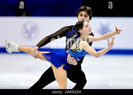 Martina ARIANO KENT & Charly LALIBERTE LAURENT (CAN), während der Junior Pairs Free Skating bei den ISU World Junior Eiskunstlauf-Weltmeisterschaften 2024, in der Taipei Arena, am 29. Februar 2024 in Taipei City, Taiwan. Quelle: Raniero Corbelletti/AFLO/Alamy Live News Stockfoto