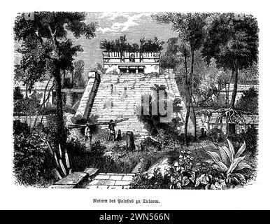 Die Pyramide El Castillo in Tulum, Mexiko, liegt auf einer Klippe mit Blick auf das türkisfarbene Wasser der Karibik und ist ein Zeugnis für den Einfallsreichtum und die Kunstfertigkeit der Maya-Zivilisation. Dieses antike Gebäude dient als Leuchtturm des Maya-Erbes und ist ein zentrales Wahrzeichen innerhalb der archäologischen Stätte von Tulum. Bekannt für seine präzise astronomische Ausrichtung, ist El Castillo von Rätseln umgeben und bietet einen Einblick in das komplexe Verständnis des Kosmos der Mayas. Seine legendäre Silhouette vor dem Hintergrund des Meeres schafft eine faszinierende Verschmelzung von natürlicher Schönheit und historischer Pracht. Stockfoto