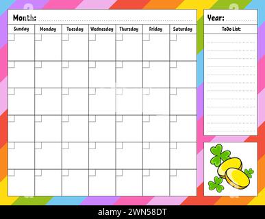 Wochenplaner. Bunte leere druckbare Vorlage. Vektorabbildung. Stock Vektor