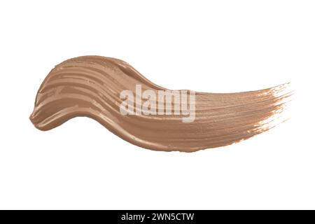 Hell-beige Make-up Verschmieren der cremige Foundation auf weißem Hintergrund. Hellbeige cremige Foundation Textur auf weißem Hintergrund Stockfoto