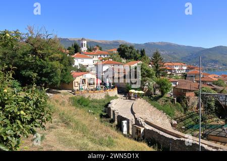12. September 2023: Ohrid in Nordmazedonien: Blick auf das antike römische Theater Stockfoto