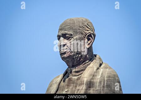 Nahaufnahme von Sardar Vallabhbhai Patel Statue of Unity - die höchste Statue der Welt in Ektanagar, Indien. Stockfoto