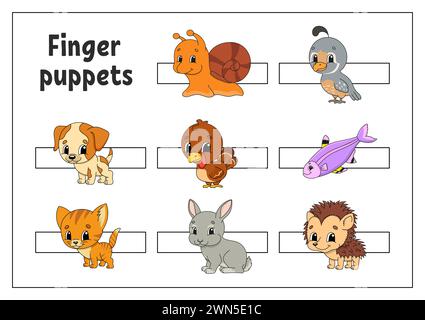 Fingerpuppen. Aktivitäten für Kinder. Niedliche Zeichentrickfiguren. Vektorabbildung. Stock Vektor