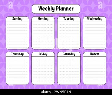 Wochenplaner. Bunte leere druckbare Vorlage. Vektorabbildung. Stock Vektor