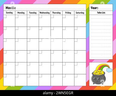 Wochenplaner. Bunte leere druckbare Vorlage. Vektorabbildung. Stock Vektor