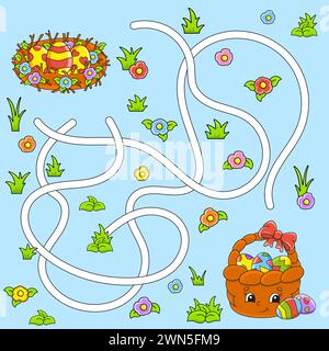 Lustiges Labyrinth für Kinder. Puzzle für Kinder. Zeichentrickfigur. Labyrinthkonundrum. Finden Sie den richtigen Weg. Vektorabbildung. Stock Vektor