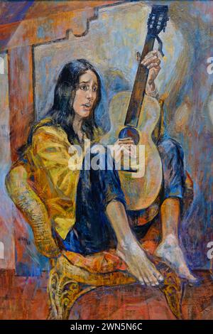 Das Porträt von Joan Baez des amerikanischen Künstlers Russell Hoban wird in der National Portrait Gallery in Washington DC gezeigt. USA Stockfoto