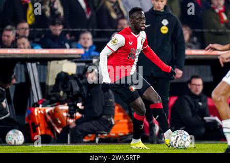 Rotterdam, Niederlande. Februar 2024. ROTTERDAM, NIEDERLANDE - 29. FEBRUAR: Yankuba Minteh aus Feyenoord spielt mit dem Ball während des TOTO KNVB Cup Halbfinalspiels zwischen Feyenoord und FC Groningen am 29. Februar 2024 im Stadion Feyenoord in Rotterdam. (Foto von Joris Verwijst/Orange Pictures) Credit: Orange Pics BV/Alamy Live News Stockfoto