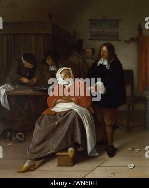 Steen Jan - ein Innenraum mit einem Mann, der einer Frau eine Austernbrust (1660 65c.) Stockfoto