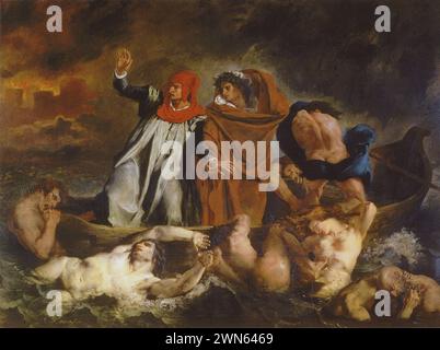 Dante und Virgil in der Hölle, Gemälde von Dantes »Göttliche Komödie, Inferno«, 8. Singt Eugène Delacroix Stockfoto