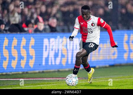 Rotterdam, Niederlande. Februar 2024. ROTTERDAM, NIEDERLANDE - 29. FEBRUAR: Yankuba Minteh aus Feyenoord spielt mit dem Ball während des TOTO KNVB Cup Halbfinalspiels zwischen Feyenoord und FC Groningen am 29. Februar 2024 im Stadion Feyenoord in Rotterdam. (Foto von Joris Verwijst/Orange Pictures) Credit: Orange Pics BV/Alamy Live News Stockfoto