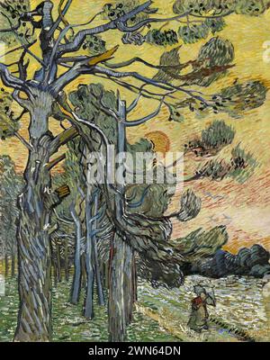 Van Gogh Vincent - Kiefern bei Sonnenuntergang (1889) Stockfoto