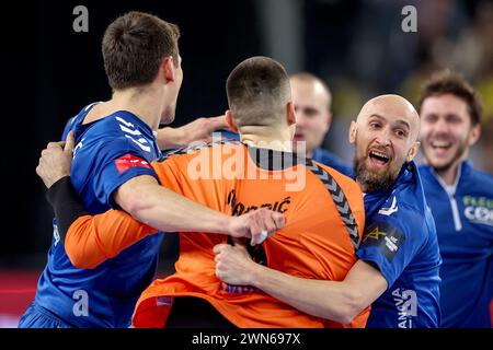 Zagreb, Kroatien. Februar 2024. Machineseeker EHF Champions League Gruppenspiel zwischen dem HC Zagreb und Paris Saint-Germain Handball in der Arena Zagreb, Kroatien am 29. Februar 2024. Celebration Credit: Pixsell/Alamy Live News Stockfoto