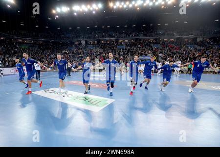 Zagreb, Kroatien. Februar 2024. Machineseeker EHF Champions League Gruppenspiel zwischen dem HC Zagreb und Paris Saint-Germain Handball in der Arena Zagreb, Kroatien am 29. Februar 2024. Celebration Credit: Pixsell/Alamy Live News Stockfoto