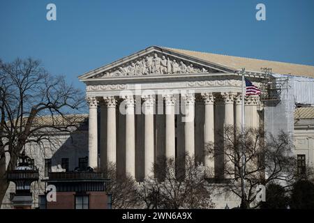 Washington, USA. Februar 2024. Eine allgemeine Ansicht des Obersten Gerichtshofs der Vereinigten Staaten, in Washington, DC, am Donnerstag, 29. Februar, 2024. (Graeme Sloan/SIPA USA) Credit: SIPA USA/Alamy Live News Stockfoto