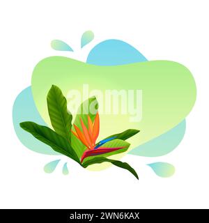 Sommerdesign mit exotischen Palmenblättern, Hibiskusblüten und Platz für Text. Vorlage für Verkaufsangebote, Banner des Flyerhintergrunds. Tropische Kulisse. Stockfoto