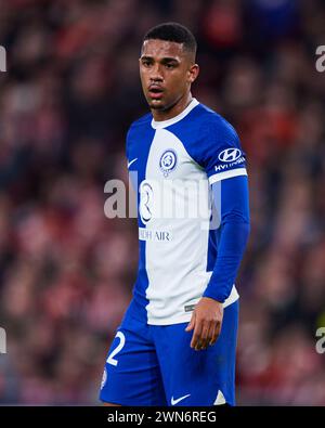 Samuel Lino von Atletico de Madrid sieht beim Copa El Rey Spiel zwischen Athletic Club und Atletico de Madrid am 29. Februar 2024 im San Mames Stadium in Bilbao, Spanien, an. Quelle: Cesar Ortiz Gonzalez/Alamy Live News Stockfoto