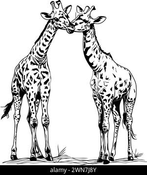 Zwei Giraffen. Skizzieren Sie für Ihre Konstruktion. Vektorabbildung. Stock Vektor