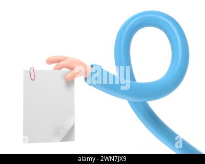 Zeichentrickgestensymbol Mockup.3D-Hand mit gelbem Megaphon realistisches Symbol, 3D-Rendering auf weißem Hintergrund.Long Arms Concept. Stockfoto