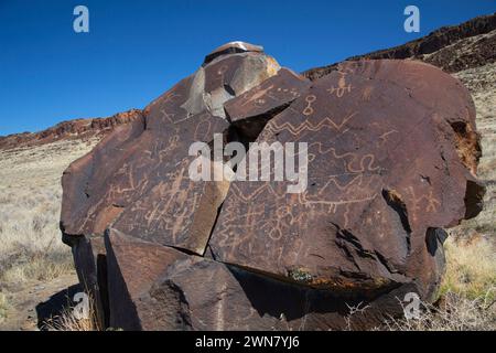 Schmierer Petroglyphen, Lakeview Bezirk Bureau of Landmanagement, Oregon Stockfoto