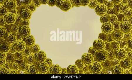 Herz geformte gelbe Rosen Rahmen Hintergrund für Hochzeitseinladung, Karte, valentinstag, Anzeige, Kunst, liebe, Status, Geschichte, Jubiläum, Tag, .. Stockfoto