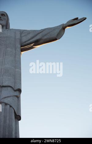 Christus, der Erlöser, Ein Symbol des Friedens. Eine Nahaufnahme des Bildes von Christus dem Erlöser in Rio. Stockfoto