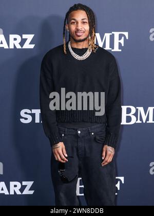 Hollywood, Usa. Februar 2024. HOLLYWOOD, LOS ANGELES, KALIFORNIEN, USA - 29. FEBRUAR: DDG kommt zur Los Angeles Premiere von STARZ' 'BMF' (Black Mafia Family) Staffel 3, die am 29. Februar 2024 im Hollywood Athletic Club in Hollywood, Los Angeles, Kalifornien, USA stattfindet. (Foto: Xavier Collin/Image Press Agency) Credit: Image Press Agency/Alamy Live News Stockfoto