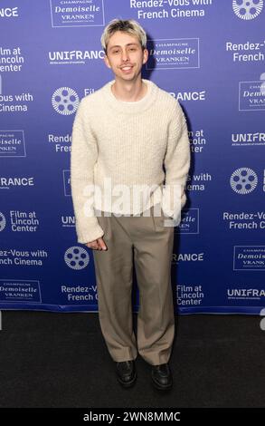 29. Februar 2024, New York, New York, Vereinigte Staaten: Nathan Ambrosioni nimmt an der Eröffnungsnacht des 29. Rendez-Vous mit French Cinema Showcase im Walter Reade Theater in New York Teil (Credit Image: © Lev Radin/Pacific Press via ZUMA Press Wire) NUR ZUR REDAKTIONELLEN VERWENDUNG! Nicht für kommerzielle ZWECKE! Stockfoto