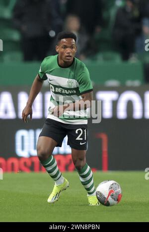 Lissabon, Portugal. Februar 2024. Lissabon, 02/29/2024 - Sporting Clube de Portugal veranstaltete heute Abend im José Alvalade XXI Stadion in Lissabon, Sport Lisboa und Benfica im 1. Leg des Halbfinales der Taca de Portugal Plakette 2023/24. Geny Catamo (Gerardo Santos/Global Imagens) Credit: Atlantico Press/Alamy Live News Stockfoto