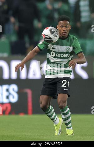 Lissabon, Portugal. Februar 2024. Lissabon, 02/29/2024 - Sporting Clube de Portugal veranstaltete heute Abend im José Alvalade XXI Stadion in Lissabon, Sport Lisboa und Benfica im 1. Leg des Halbfinales der Taca de Portugal Plakette 2023/24. Geny Catamo (Gerardo Santos/Global Imagens) Credit: Atlantico Press/Alamy Live News Stockfoto