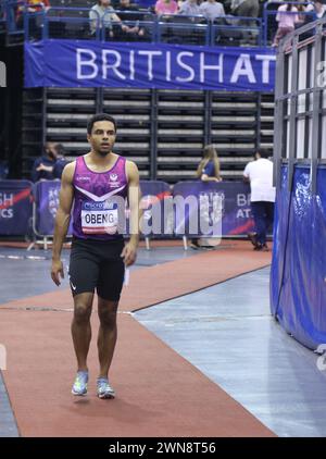 Birmingham, England 17. Februar 2024 Microplus UK Athletics Championships @ the Utilita Arena - Birmingham Saturday die Championships werden auch als offizielle Trial-Veranstaltung für Athleten dienen, um ihren Platz bei den Leichtathletik-Hallenweltmeisterschaften im März 2024 in Glasgow zu buchen. 60 m langer Läufer Daniel OBENG GED Noonan/Alamy Stockfoto