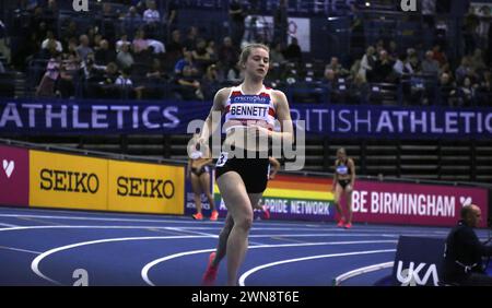 Birmingham, England 17. Februar 2024 Microplus UK Athletics Championships @ the Utilita Arena - Birmingham Saturday die Championships werden auch als offizielle Trial-Veranstaltung für Athleten dienen, um ihren Platz bei den Leichtathletik-Hallenweltmeisterschaften im März 2024 in Glasgow zu buchen. 800 m lange Läuferin Alice BENNETT GED Noonan/Alamy Stockfoto