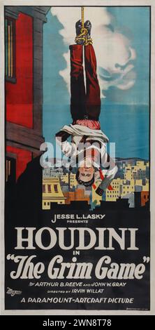 Vintage Magier Performer Filmplakat. Houdini in „The Grim Game“ um die 1910er Jahre Stockfoto