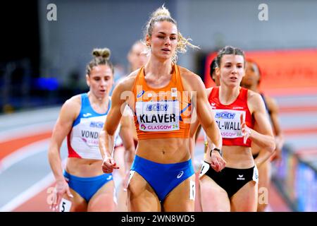 Die niederländische Lieke Klaver (vorne) in Aktion während der Hitze 2 der 400-Meter-Damenlänge am ersten Tag der Leichtathletik-Weltmeisterschaft in der Emirates Arena, Glasgow. Bilddatum: Freitag, 1. März 2024. Stockfoto