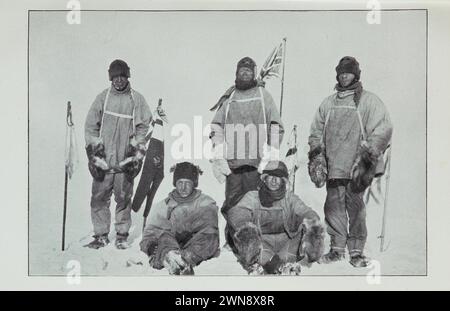 Vintage Antarktis Foto um 1911. Porträt des Scotts Expeditionsteams am Pole. Stockfoto