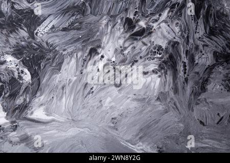 Dynamische Kunstwerke aus schwarzem und weißem Acryl mit komplizierten Designs. Fließende Kunst Marmorhintergrund. Stockfoto