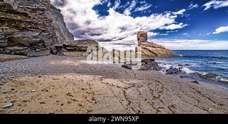 Strand von El Portizuelo, geschützte Landschaft der abendländischen Küste von Asturien, Kantabrisches Meer, Luarca, Principado de Asturias, Spanien, Europa Stockfoto