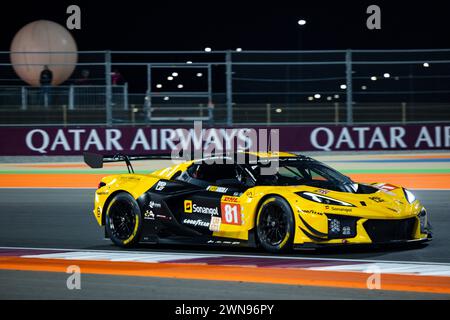 Lusail, Katar - 01.03.2024, Lusail, Katar. Februar 2024. 81 EASTWOOD Charlie (irl), ANDRADE Rui (ang), VAN ROMPUY Tom (bel), TF Sport, Corvette Z06 GT3.R #81, LM GT3, Action während der Qatar Airways Qatar 1812 KM, 1. Runde der FIA Langstrecken-Weltmeisterschaft 2024, vom 29. Februar bis 02. März 2024 auf dem Losail International Circuit in Lusail, Katar - Foto Julien Delfosse/DPPI Credit: DPPI Media/Alamy Live News Stockfoto