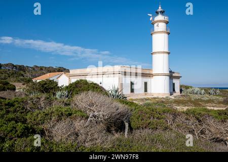 Leuchtturm von Cap de Ses Salines, 19. Jahrhundert, Santanyi, Mallorca, Balearen, Spanien Stockfoto