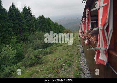 Zahnradzug La Rhune. Antike Holzbahn Stockfoto