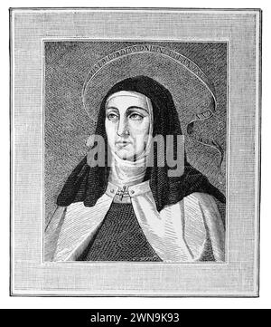 Die heilige Theresia (oder Teresa) von Ávila (1515–1582) alias Teresa Sánchez de Cepeda Dávila y Ahumada: Stich aus dem Leben der Heiligen von Reverend Sabin Baring-Gould, veröffentlicht 1898 Stockfoto