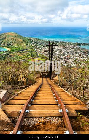 Eisenbahnstrecke Koko Crater in Oahu - Hawaii, USA Stockfoto