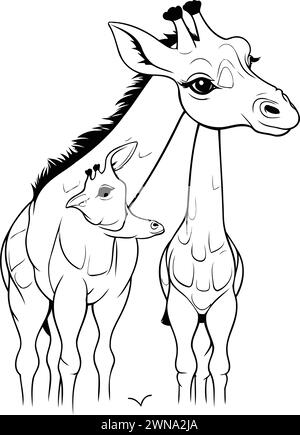 Giraffen Mutter und Baby. Vektorillustration für Malbuch. Stock Vektor