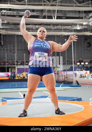Glasgow, Schottland, Großbritannien. März 2024. Amelia Campbell aus Großbritannien trat am 1. Tag bei den Leichtathletik-Hallenweltmeisterschaften in der Emirates Arena in Glasgow an. März 2024. Foto Gary Mitchell Stockfoto