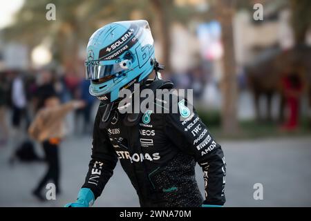 Sakhir, Bahrain. März 2024. GEORGE RUSSELL (GBR) von Mercedes #63 nach RP3 während des Formel-1-Grand Prix von Bahrain. (Kreditbild: © Taidgh Barron/ZUMA Press Wire) NUR REDAKTIONELLE VERWENDUNG! Nicht für kommerzielle ZWECKE! Stockfoto