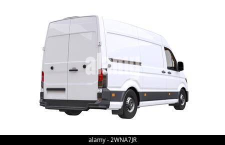 Saubere Seitenansicht eines weißen Lieferwagens auf weißem Hintergrund. 3D-Rendering Stockfoto
