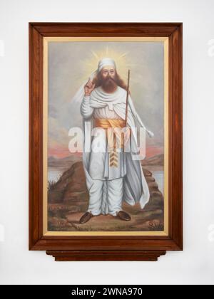 Gerahmtes Gemälde mit Zoroaster, alias Zarathustra - religiöser Reformator und spiritueller Gründer des Zoroastrismus. Zoroastrischer Feuertempel, Yazd, Iran Stockfoto